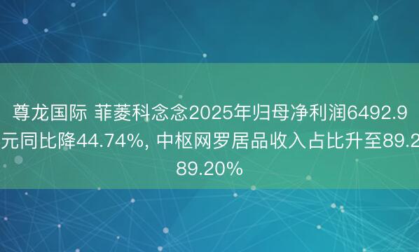 尊龙国际 菲菱科念念2025年归母净利润6492.93万元同比降44.74%, 中枢网罗居品收入占比升至89.20%
