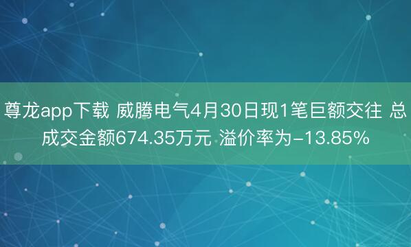尊龙app下载 威腾电气4月30日现1笔巨额交往 总成交金额674.35万元 溢价率为-13.85%